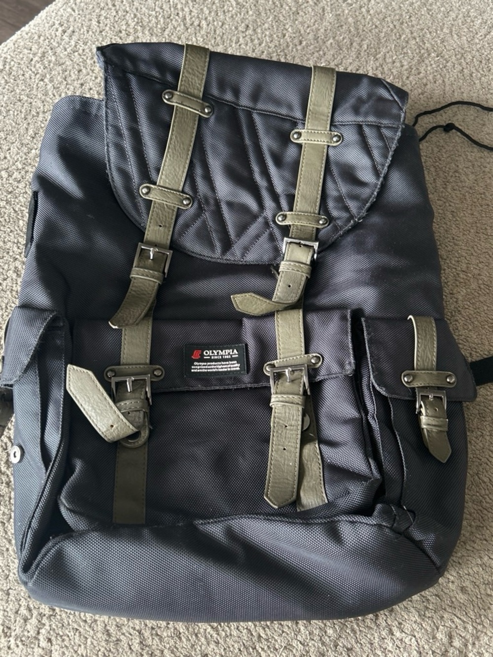 Black Backpack with Olive Straps